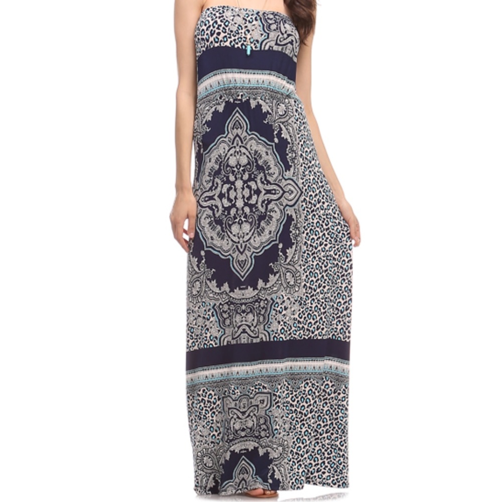 Navy & Teal Scarf-Print Maxi Dress